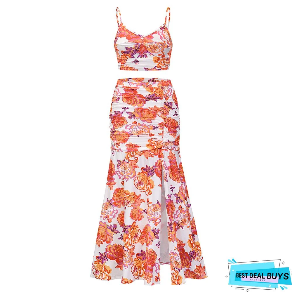 Slit Print Sexy Two-Piece Dress Plus Size