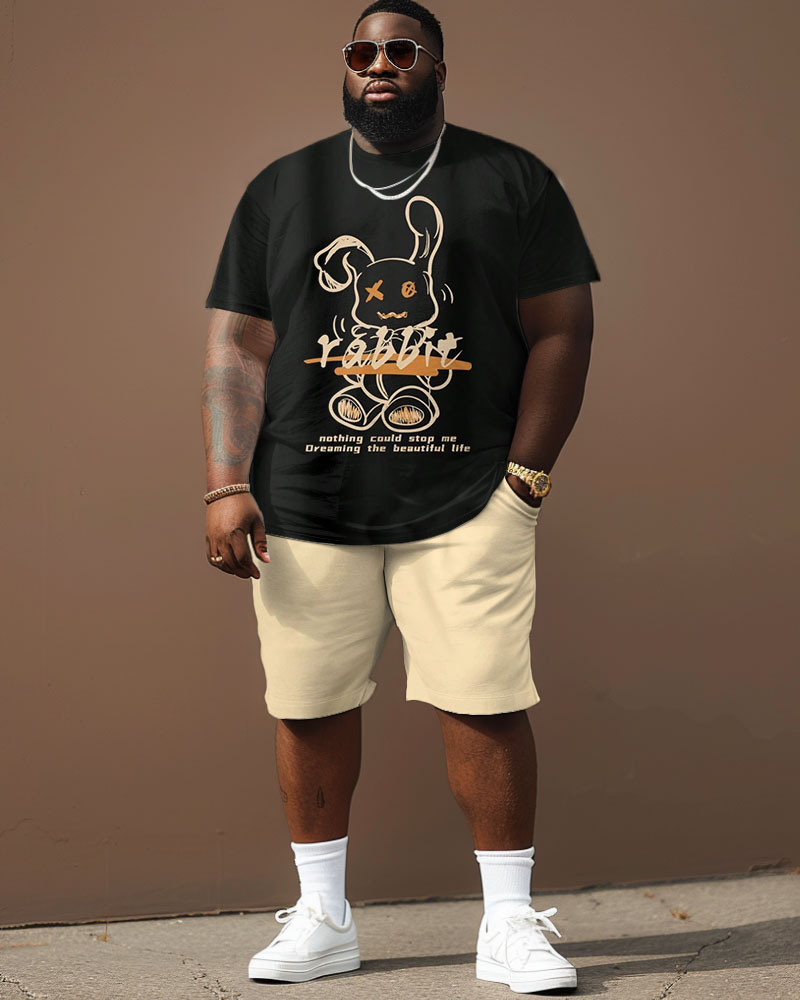 Men's Plus Size Street Casual Graffiti Rabbit Alphabet Print T-Shirt Shorts Set