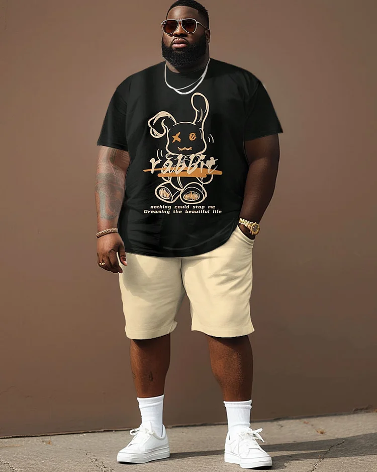 Men's Plus Size Street Casual Graffiti Rabbit Alphabet Print T-Shirt Shorts Suit