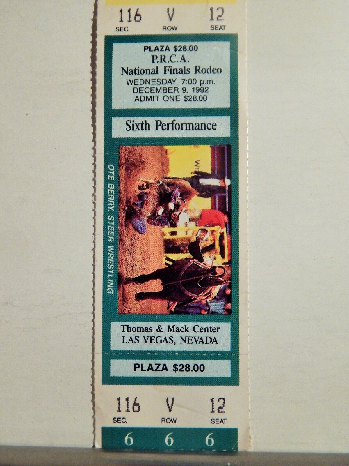 1992 NATIONAL FINALS RODEO ORIGINAL USED TICKET OTE BERRY COLOR Photo Poster painting