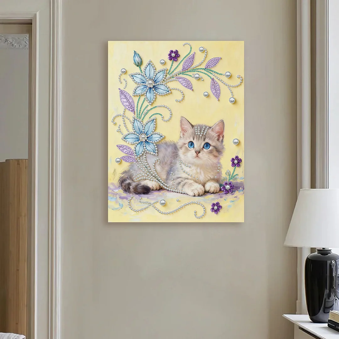 Kitten - DIY Pearl Diamond Art Kit With Frame 30*40cm
