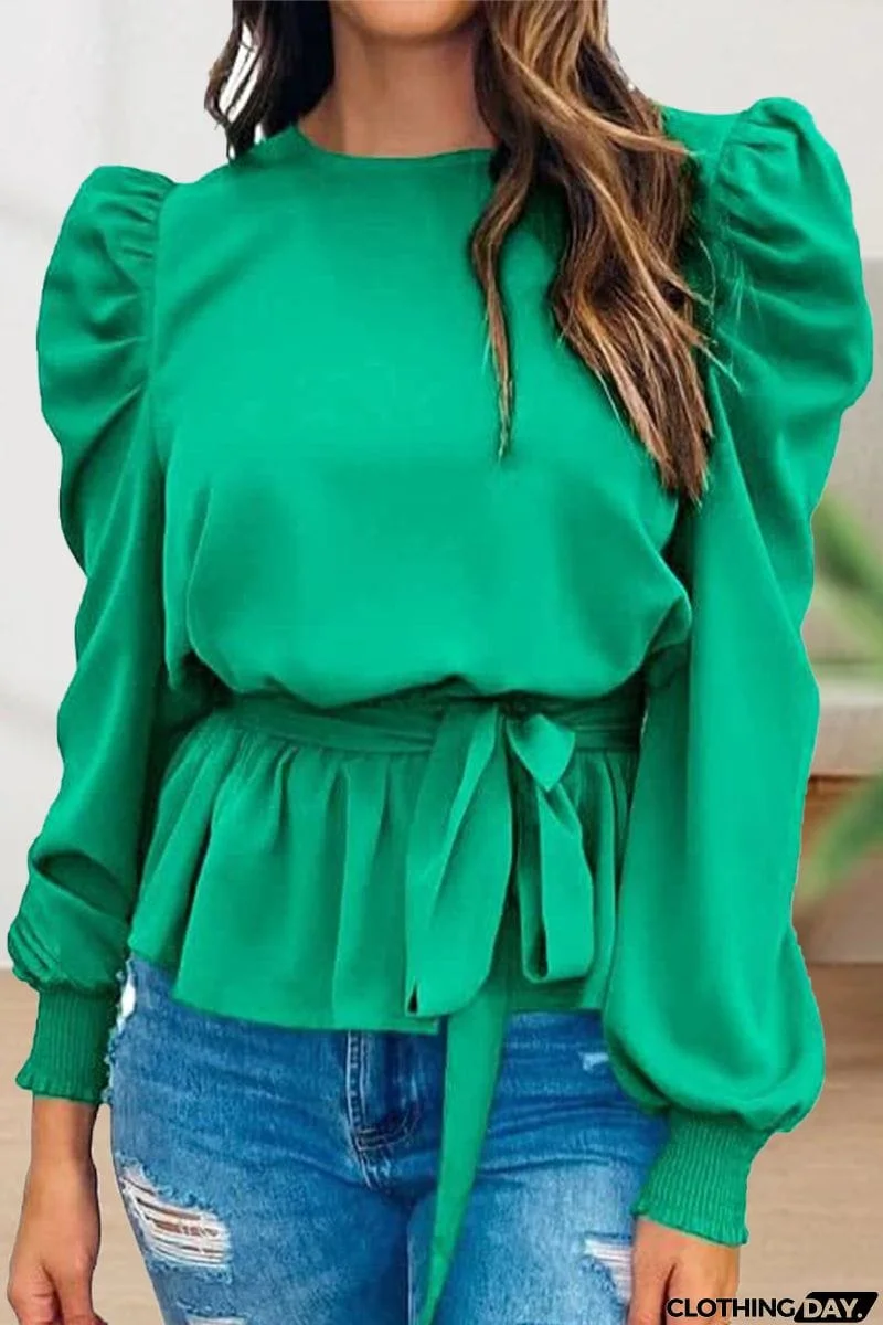 Casual Lace Frenulum Solid Color O Neck Tops(6 Colors)