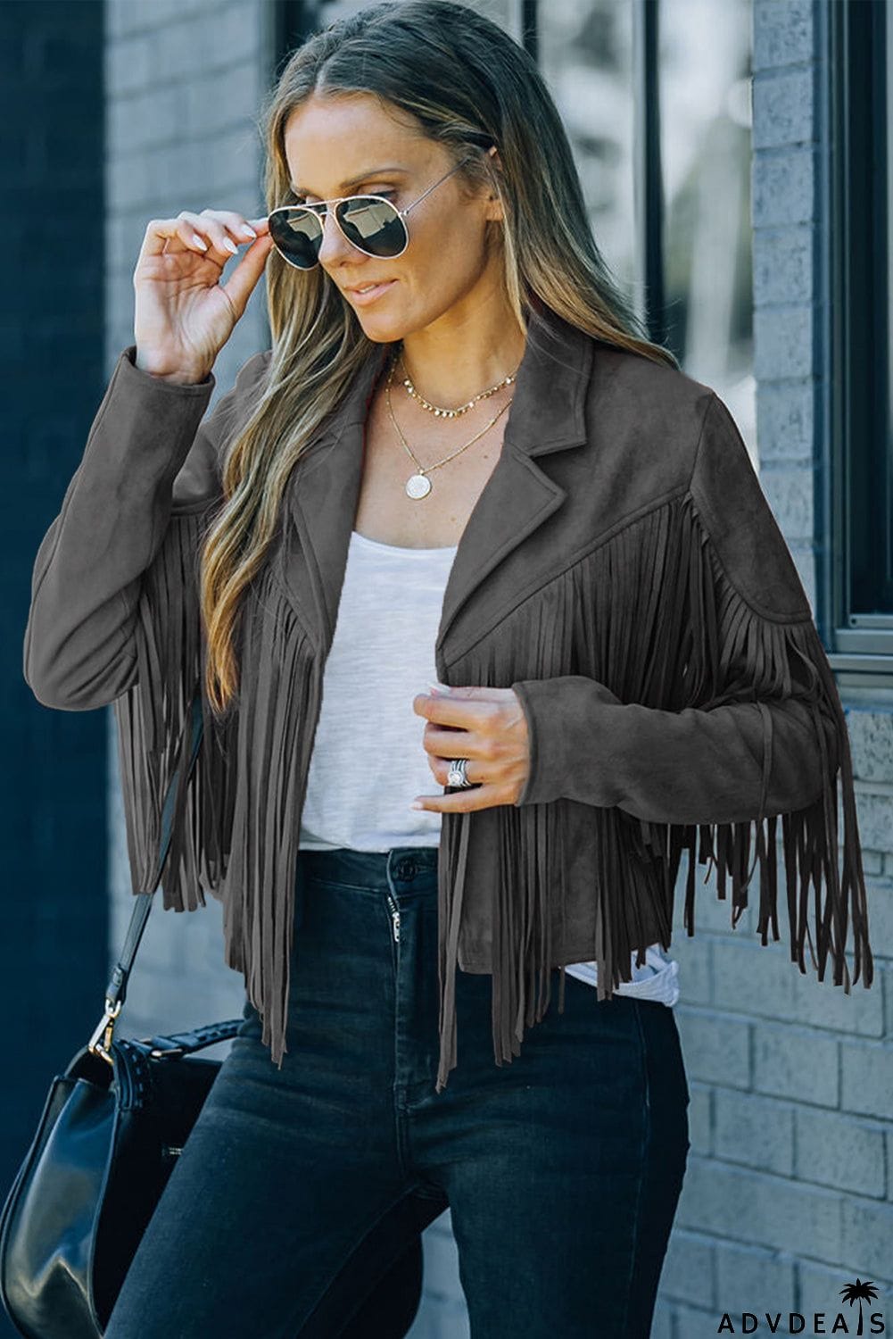 Cropped Fringe Faux Suede Jacket