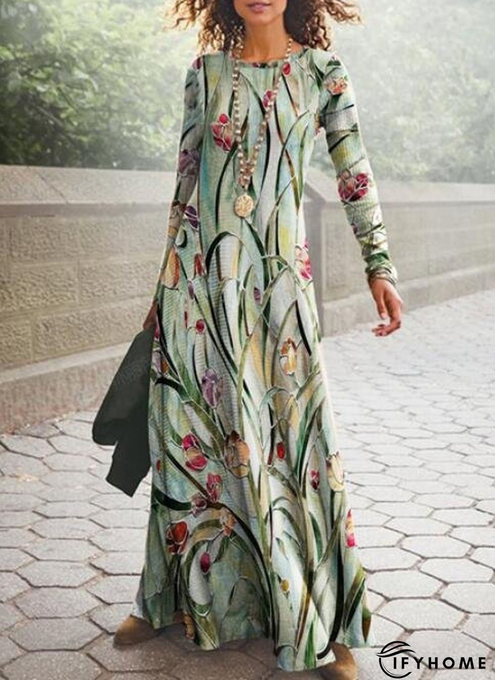 Leaf Crew Neck Vintage Dress | IFYHOME