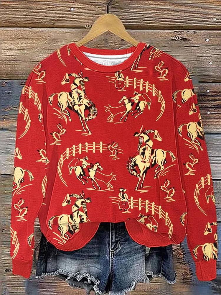 Western Vintage Pattern Print Sweatshirt