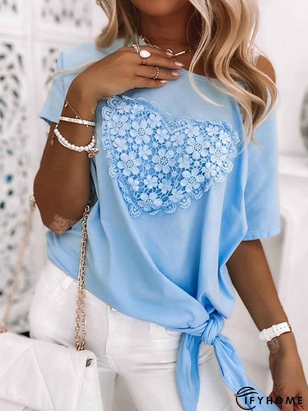 Short Sleeve Crew Neck Paneled Statement T-shirt | IFYHOME