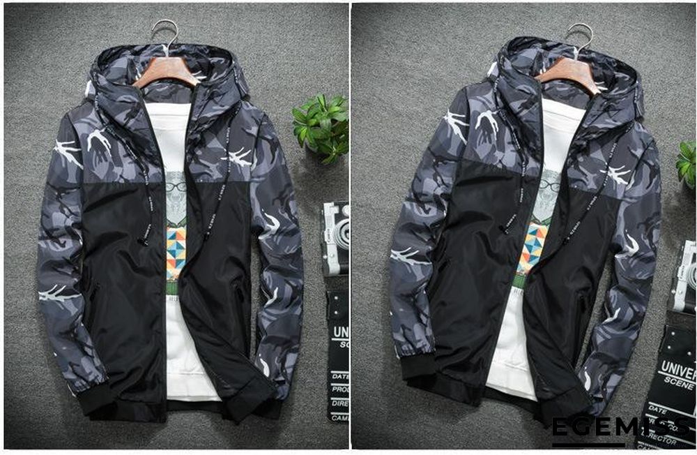 Men's Camouflage Military Casual Zipper Windbreaker Jackets Hooded Coats | EGEMISS