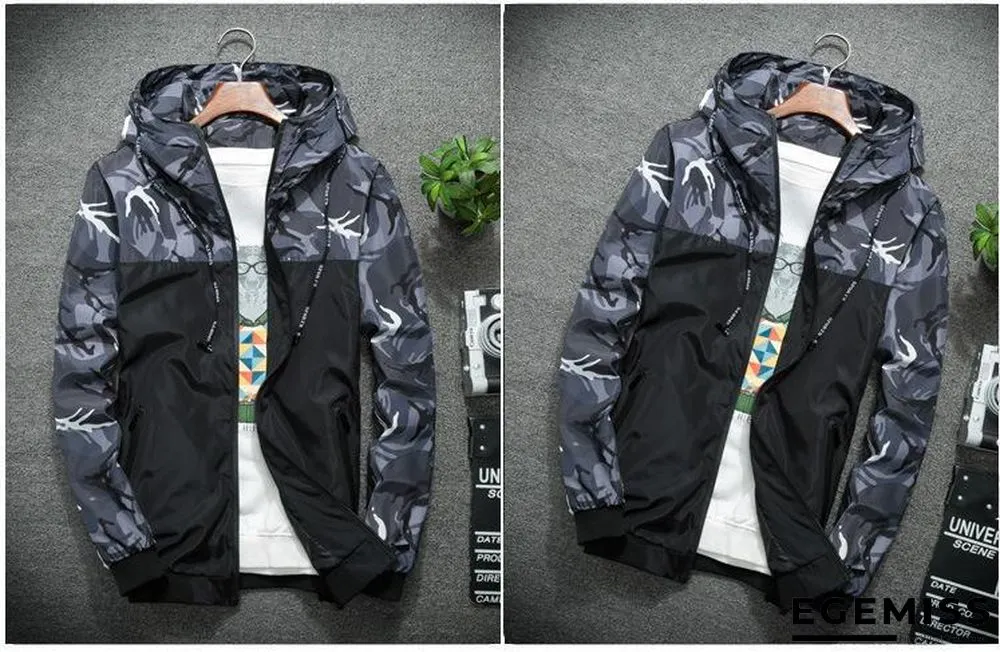 Men's Camouflage Military Casual Zipper Windbreaker Jackets Hooded Coats | EGEMISS