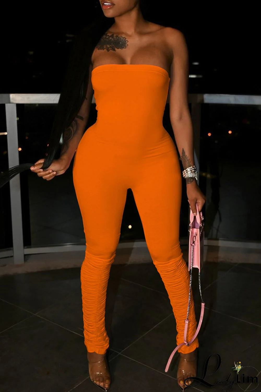 White Sexy Casual Solid Backless Strapless Skinny Jumpsuits