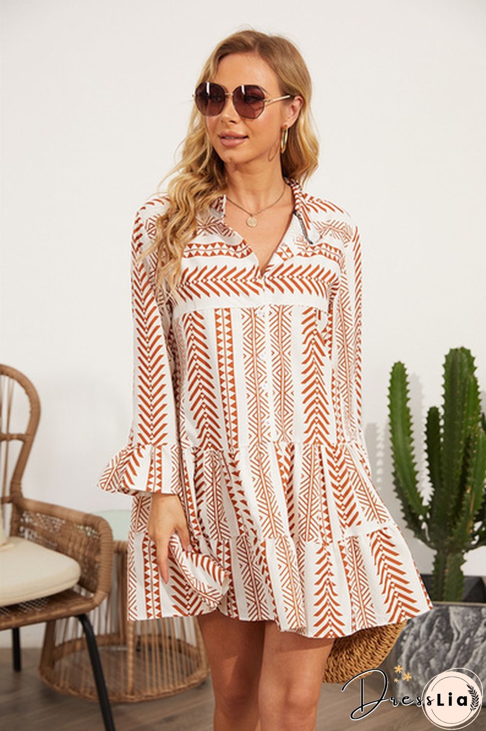 Spring Autumn New Women's Fashion Turn-down Collar Shirt Dress Floral Printed Patchwork Dress Plus Size Women Clothing Loose Mini Dress