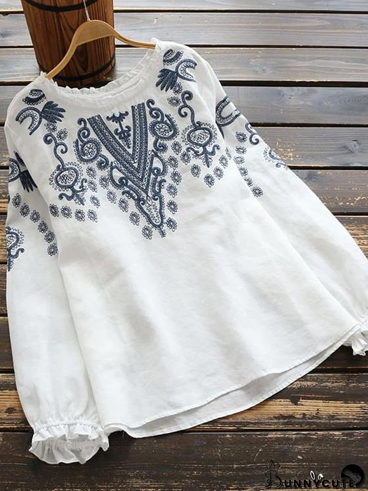 Women Long Sleeve Scoop Neck Floral Printed Graphic Top