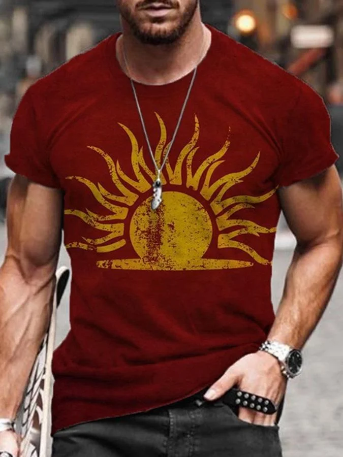 Red Casual Crew Neck Cotton Shirts & Tops