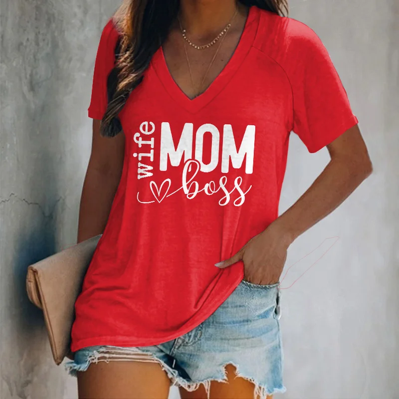 Mother's Day Printed V-Neck Casual T-Shirt
