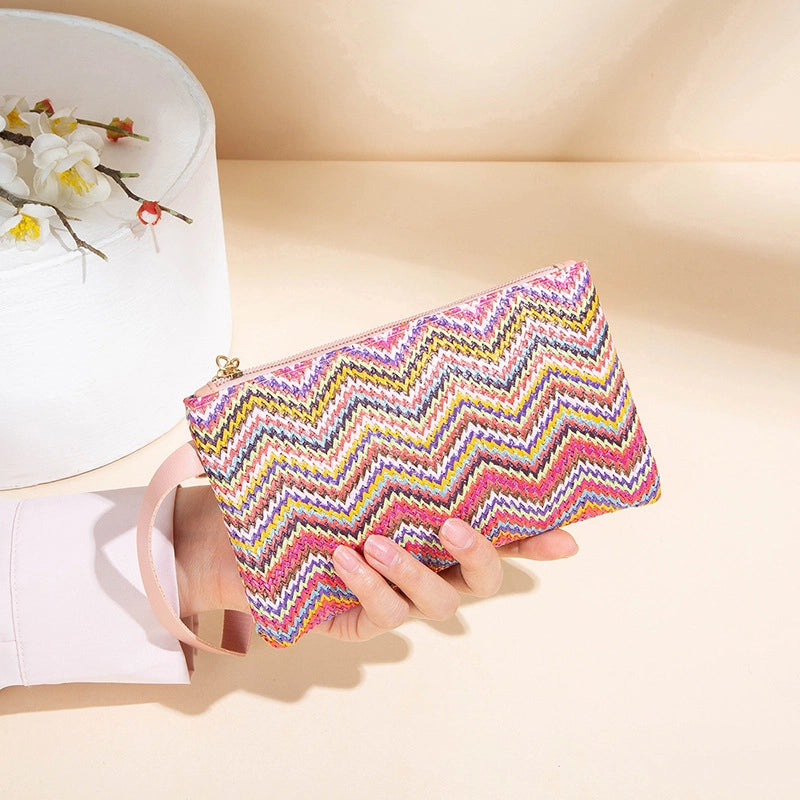 Women’s Stripe Solid Color Pu Leather Zipper Wallets