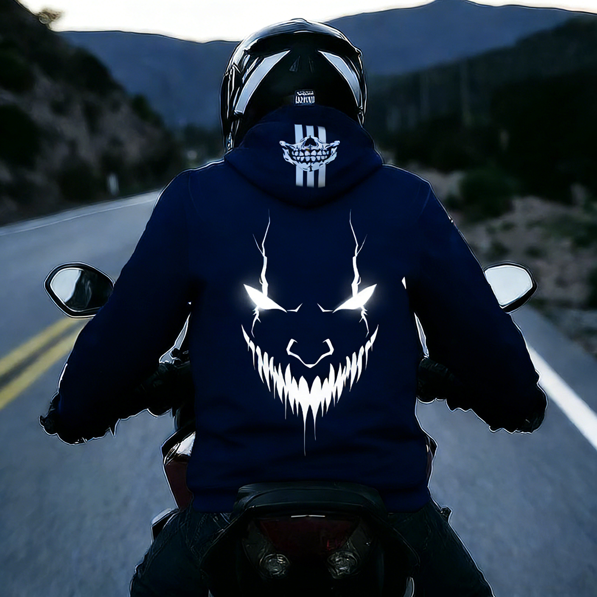 Luminous Devil Face Graphic Motorcycle Hoodie