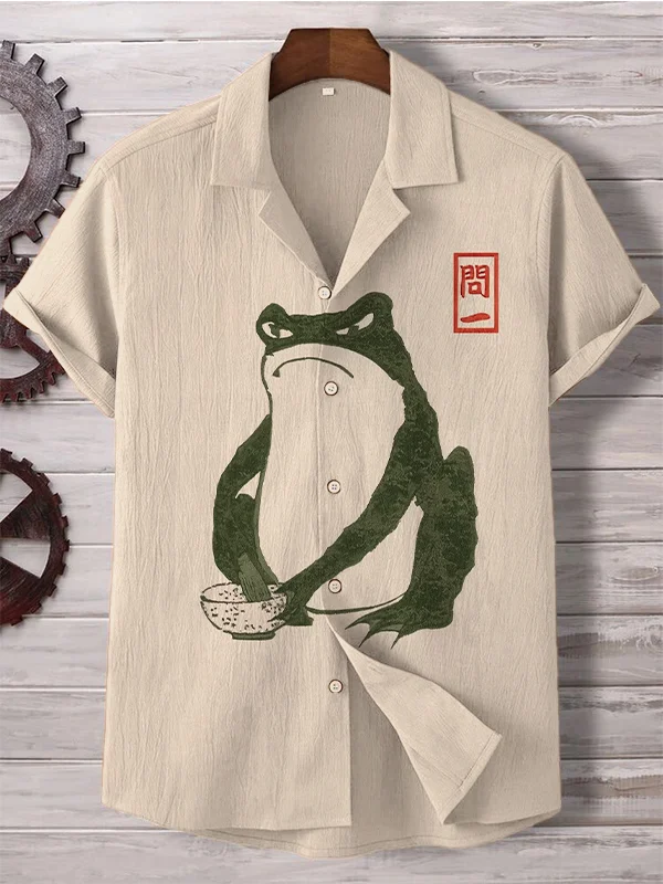 Men's Funny Frog Japanese Art Print Short Sleeve Shirt