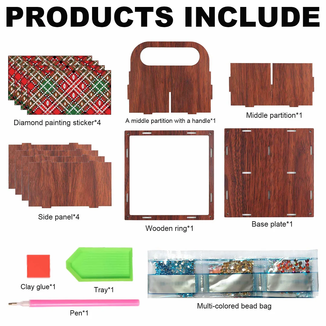 DIY Pattern Wooden Diamond Painting Handheld Storage Box Kit Tabletop Art Decor