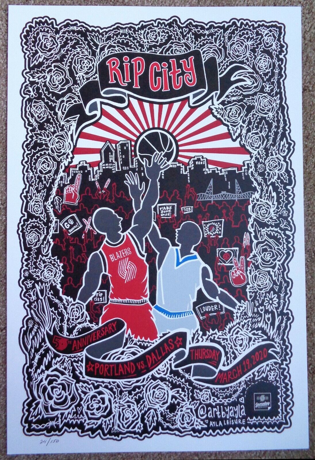 Portland Trailblazers Cancelled GAMEDAY POSTER 24/150 Dallas Mavericks 3-19-20