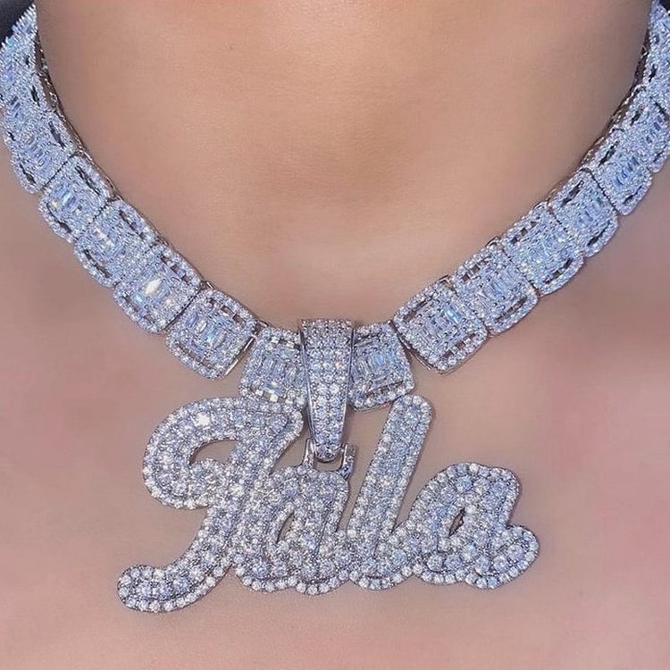 Zulabox Custom Name Jewelry Brush Cursive Letter Two Tone Pendant Necklace