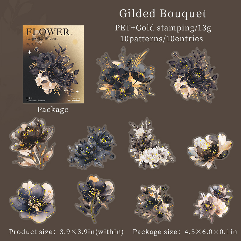 Journalsay Translucen Flowers Series Vintage Flower Bronzing PET Sticker 