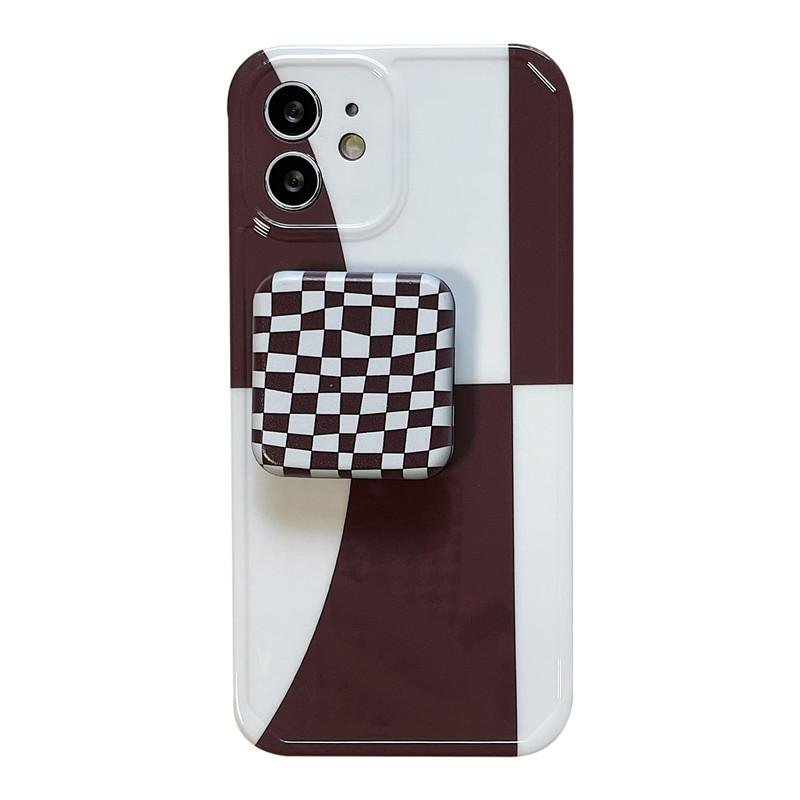 Folded Mirror Checkerboard Plaid Holder Bracket Case for iPhone