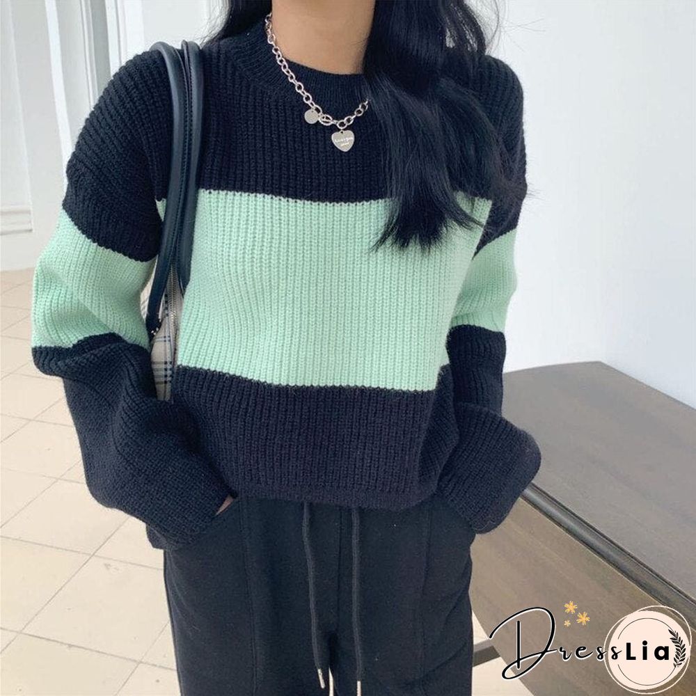 elegant striped patchwork women's sweater fashion spring outgoing sweater knitted skin-friendly sweater new arrivals tops