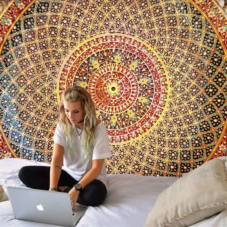 India Mandala Tapestry Wall Hanging Floral Boho Deco Dorm Tapiz Psychedelic Tapestry Hippie Carpet Indian Background Fabric Wall