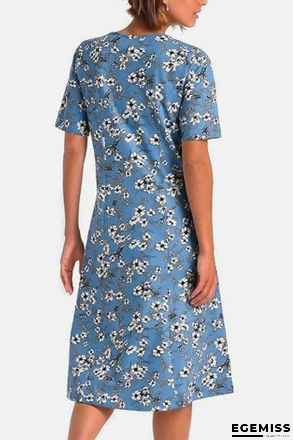 Casual Floral Print Paneled Pockets Short Sleeves Midi Dress | EGEMISS