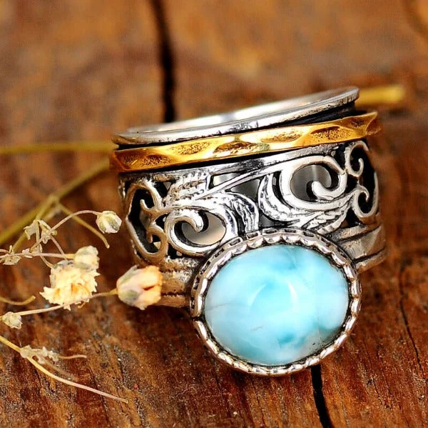 Chunky Sterling Silver Larimar Spinner Ring