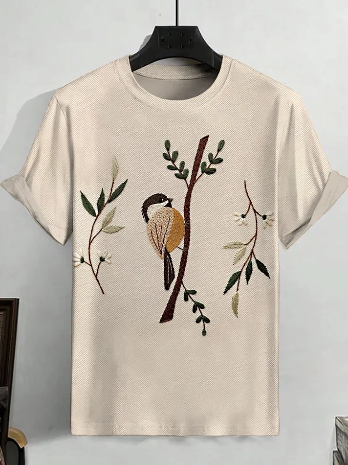 Men's Dicky Bird Twig Print Casual T-Shirt