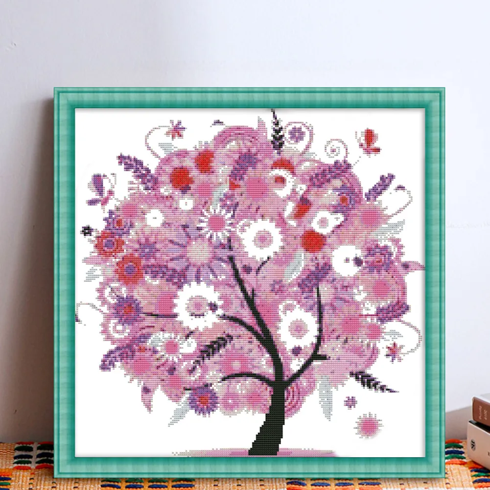 DIY Stamped Cross Stitch 14CT Partial Embroidery 42*42cm - Happy Tree