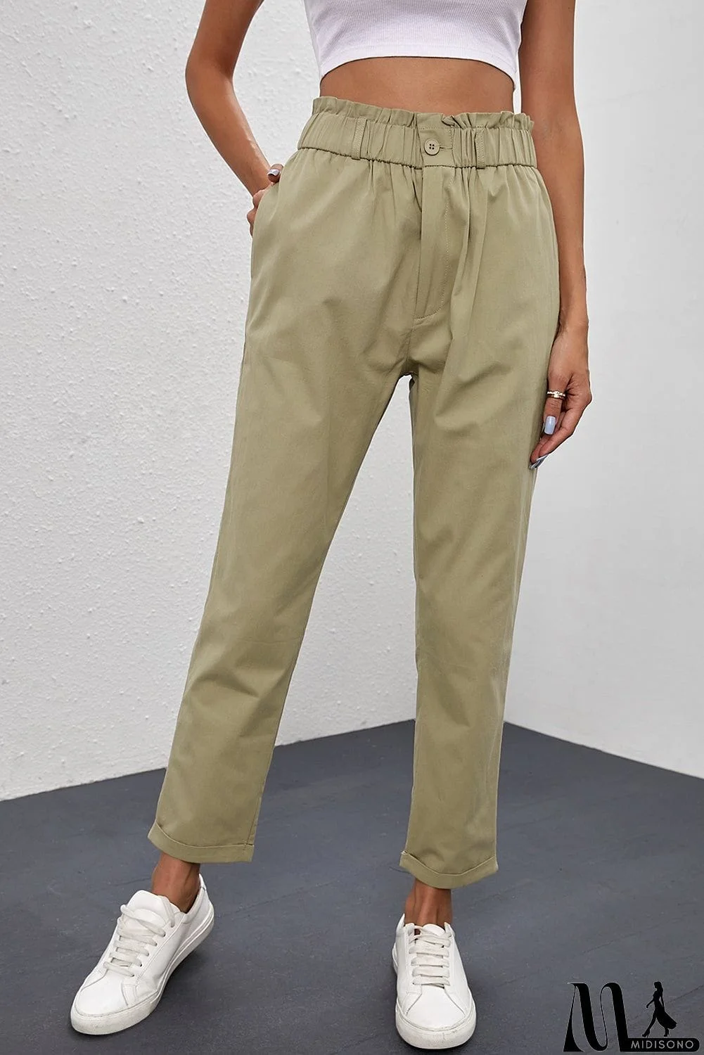 MidiSono - Khaki High Rise Casual Pants