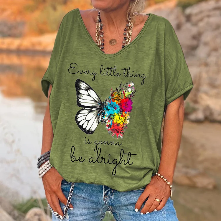 Every Little Thing Is Gonna Be Alright Printed V-neck Women's T-shirt
