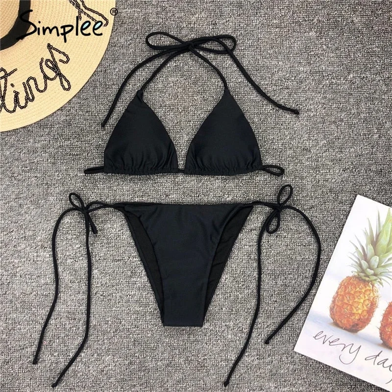 Simplee Halter bikini 2019 micro String sexy bathing suit women bathers Triangle thong swimsuit female neon swimwear biquini