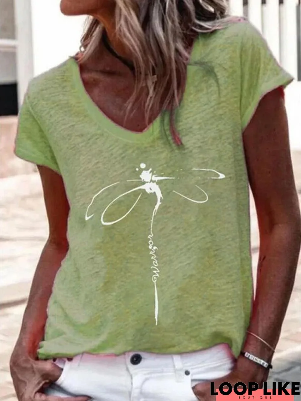 Dragonfly Casual V Neck Short Sleeve T-Shirt