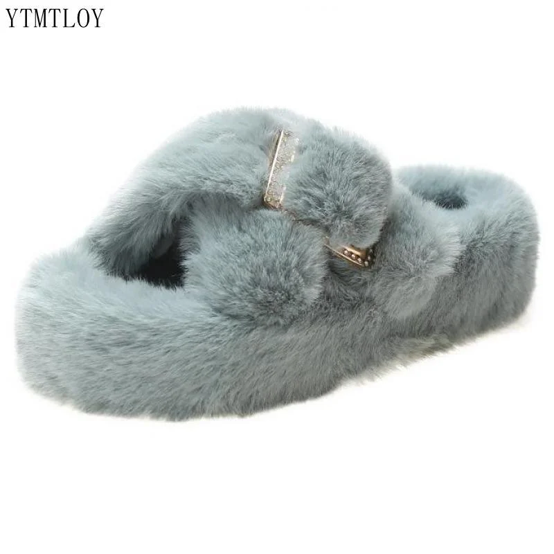 2022 New Women Fur Slippers Winter Slides Fluffy Furry Sandals Flip Flops Home Hot Ladies Plush Shoes Ytmtloy Indoor Zapato Muje