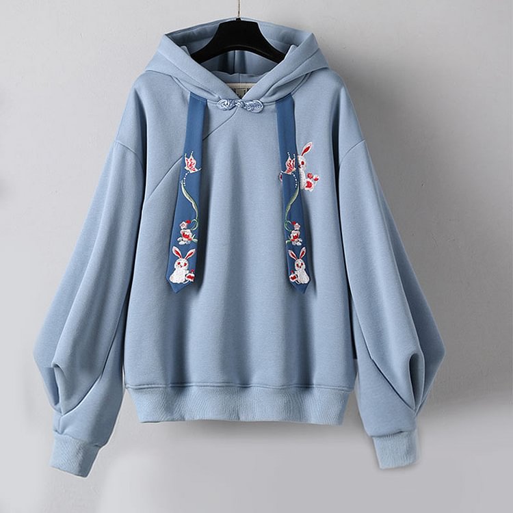 Rabbit Embroidery Vintage Sweatshirt  - Modakawa