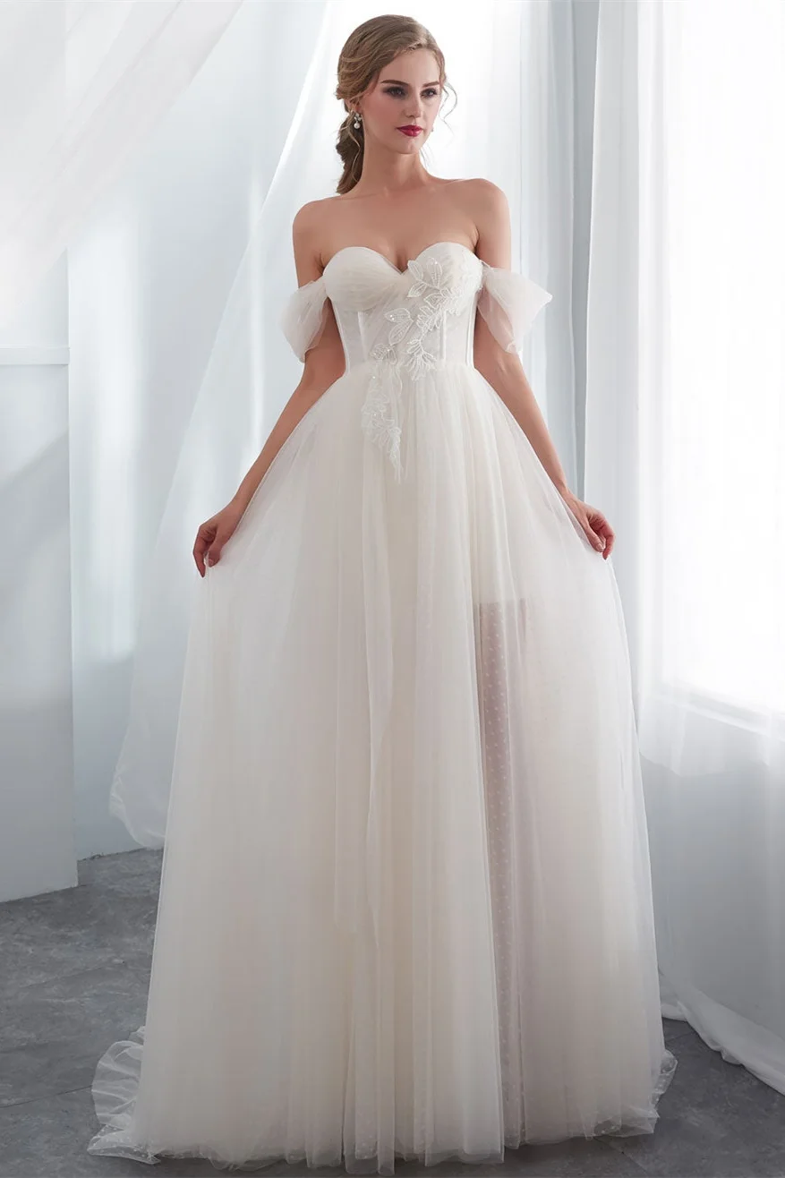 Daisda Chic Off-the-Shoulder Tulle Wedding Dress Long