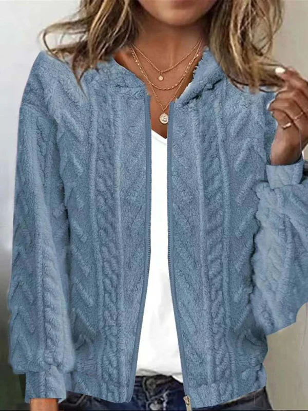 Casual hooded jacquard long-sleeved plush jacket Flusfy