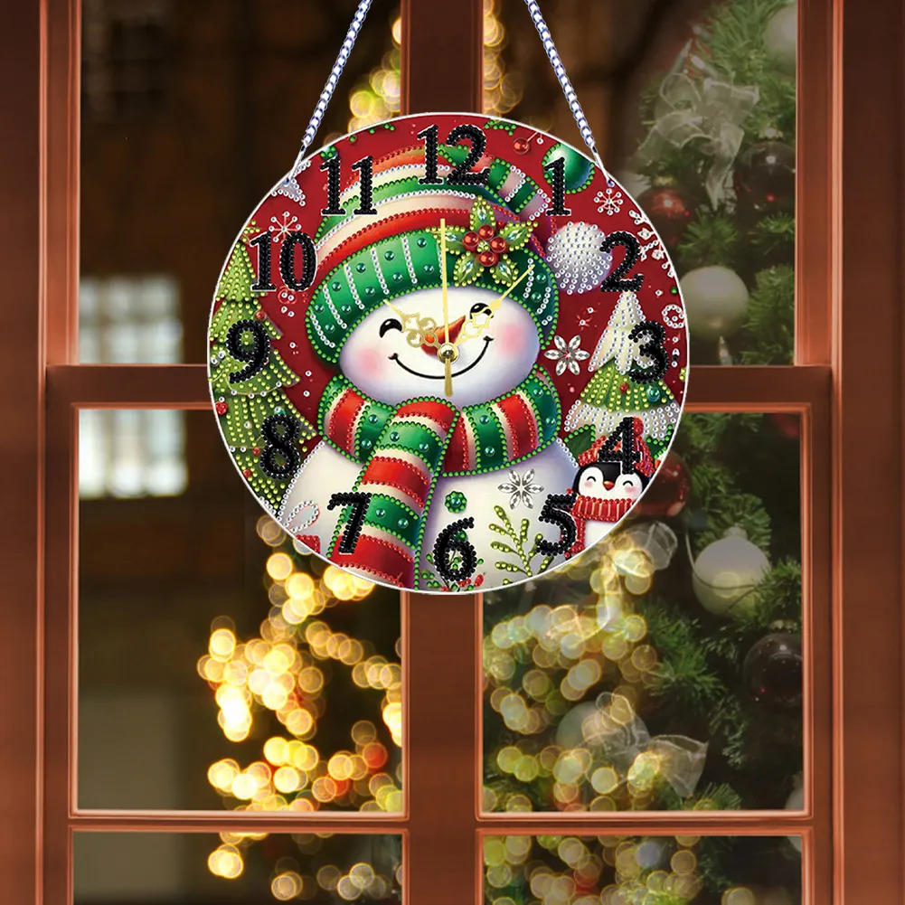2D Flat DIY Xmas Diamond Painting Ornament with Clock Function Creative Craft