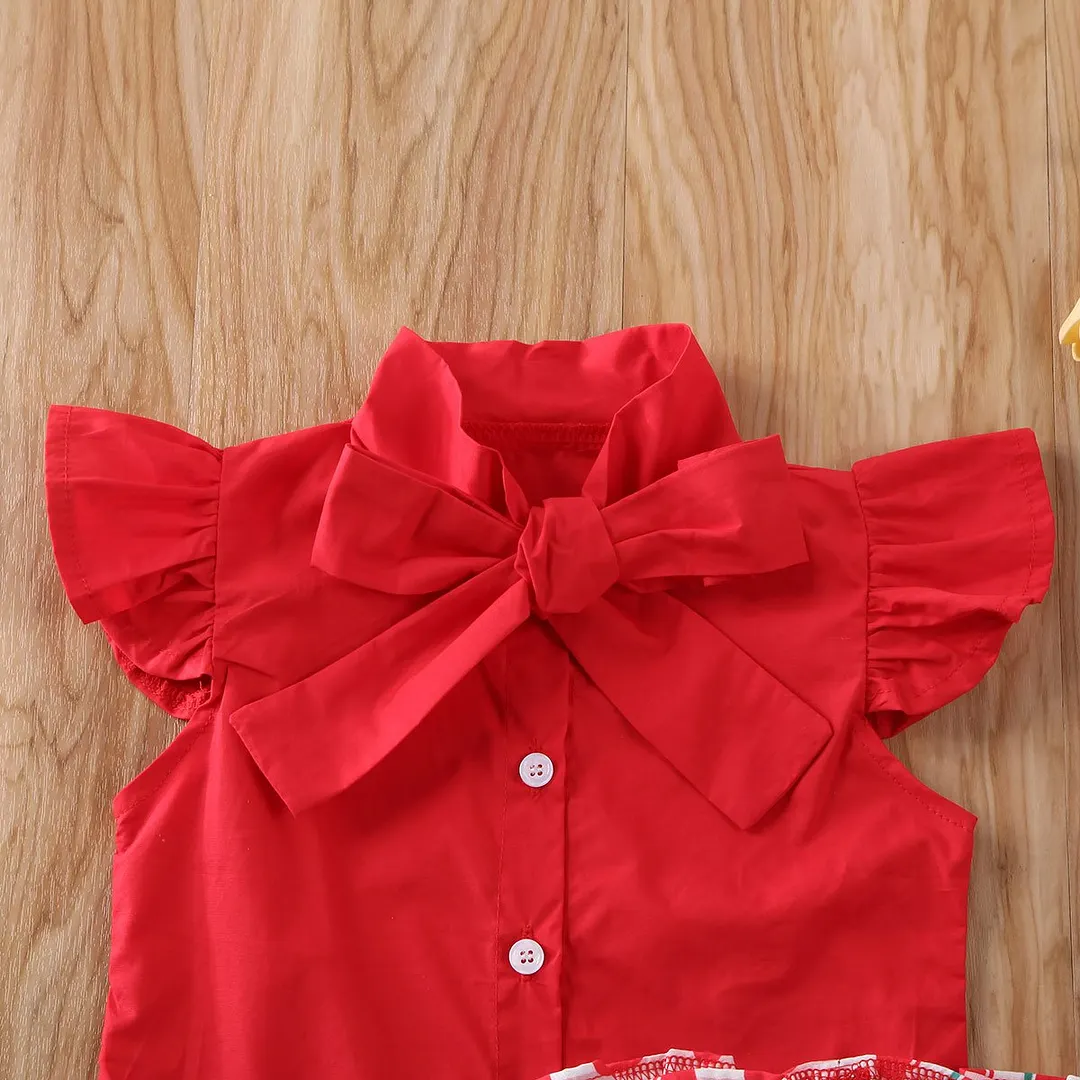 2020 Baby Summer Clothing 1-6T Toddler Kid Baby Girl Solid Red Shirt Top Watermelon Short Pants Outfit Clothes 2Pcs Set Sunsuit