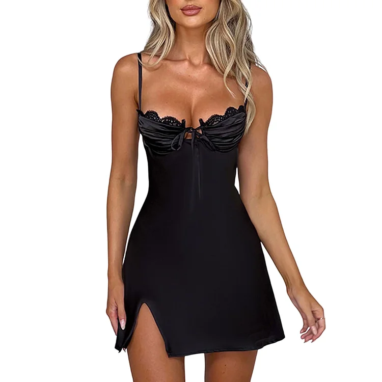 Lace Up Mini A-line Dress Backless Ladies Dress Fashion Split for Cocktail Party-Annaletters