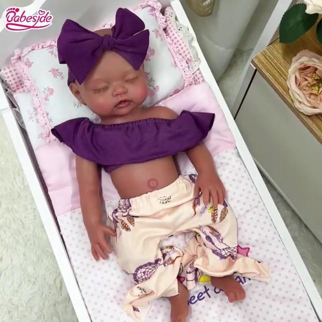 Babeside Nancy 16" Realistic Silicone Sleeping Baby African American Little Infant Girl Retaining Pacifier