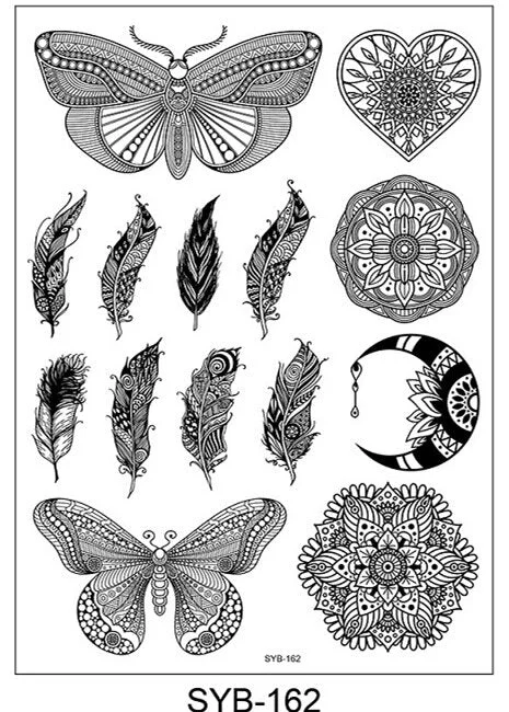 18 Kinds Women Temporary Tattoo Black Mandala Flowers Tattoos Sticker Body Art Waterproof Disposable tatouage temporaire