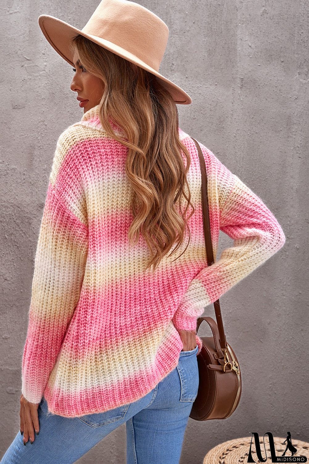 MidiSono - Cowl Neck Ombre Knit Sweater