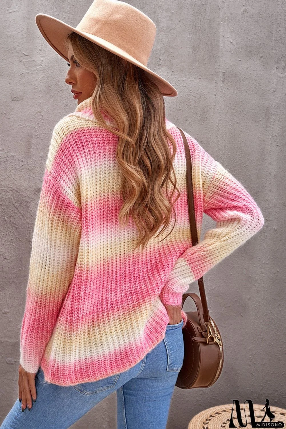 MidiSono - Cowl Neck Ombre Knit Sweater