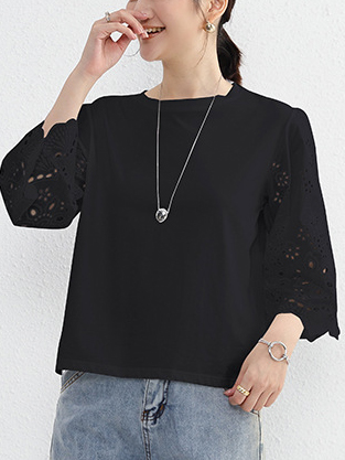 Hollow Out Pattern Three Quarter Sleeve T-shirt