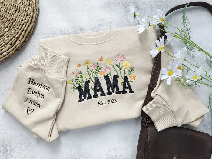 TOSCUSTOM™ Custom Mama Embroidered Floral Sweatshirt Best Mother's Day Gift