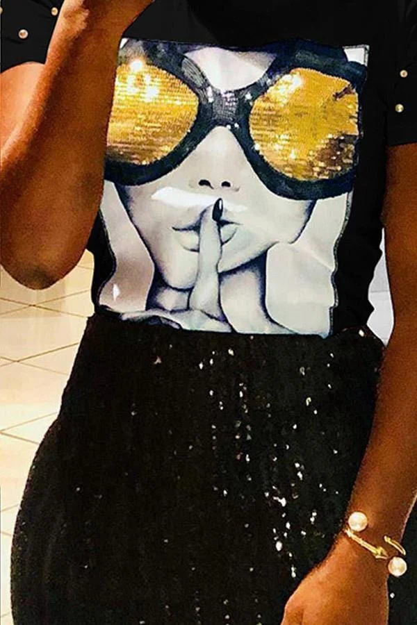 Chic Sequined Decorative T-shirt
