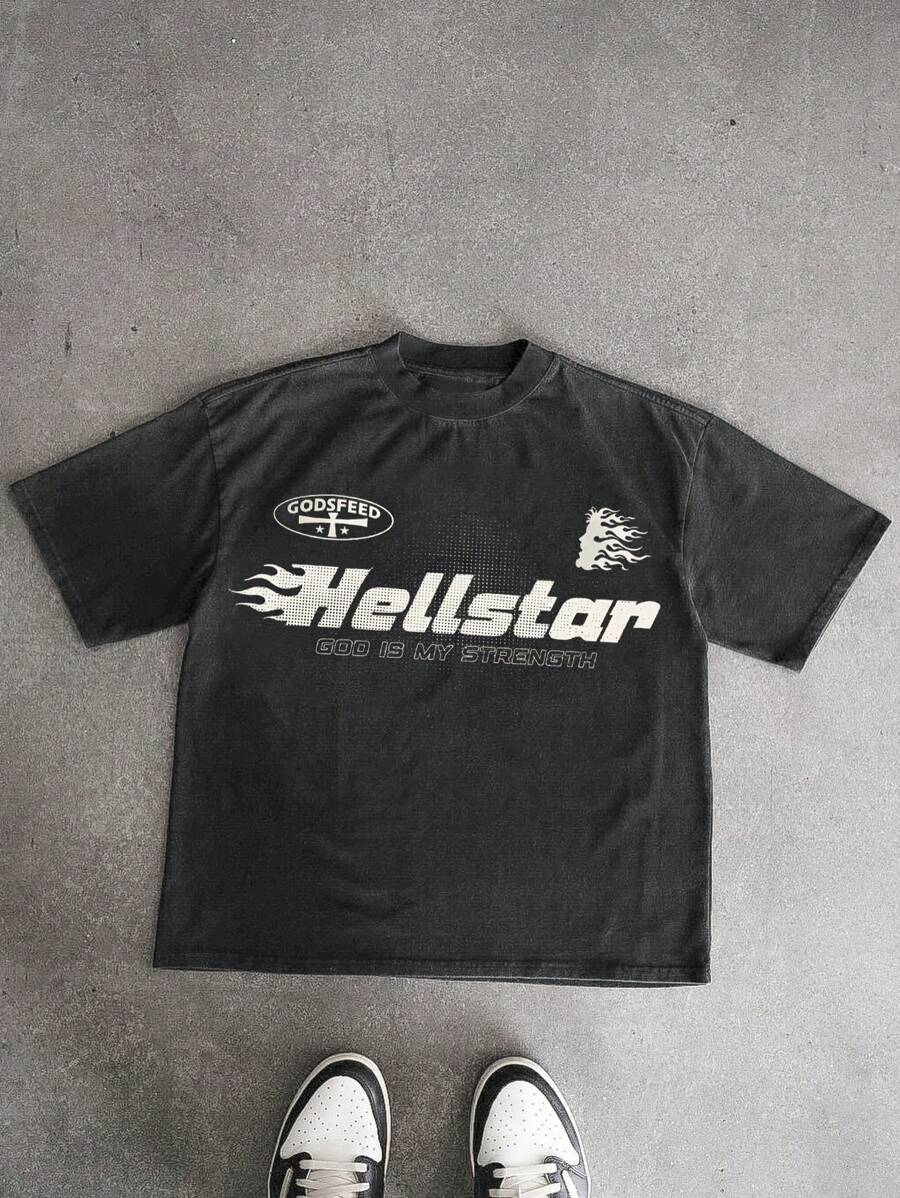 Hellstar Flame Jesus Silhouette Network Vintage Graphics Cotton T-Shirt